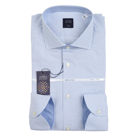 Sky Blue Spotted Mini Check Mens Long Sleeve Italian Shirt