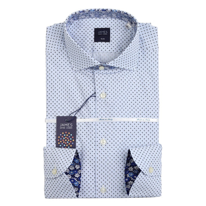 Sky Blue Mens Geometric Micro Check Long Sleeve Italian Shirt