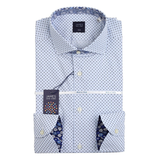 Sky Blue Mens Geometric Micro Check Long Sleeve Italian Shirt