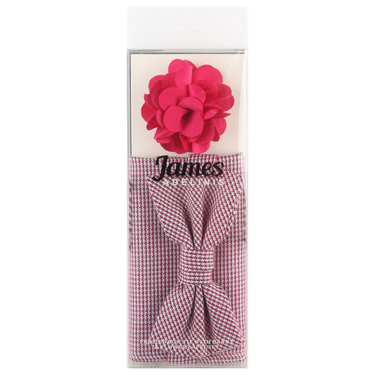 Magenta Houndstooth Pocket Square, Flower and Bow Tie Combo Set