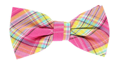 Pink/Gold Luxury Mens Cotton Check Bow Tie Combo Set