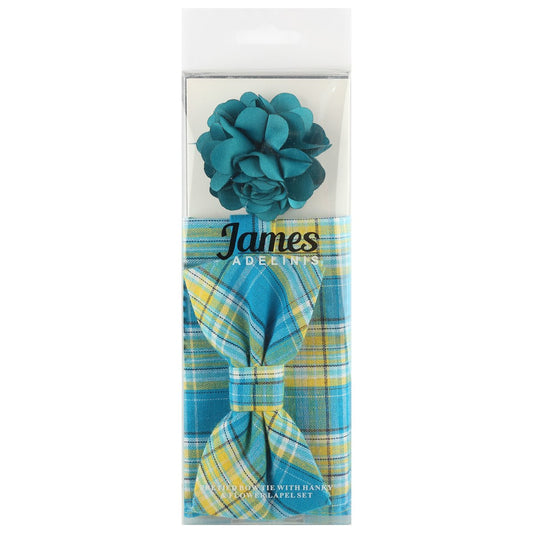 Turquoise/Gold Luxury Cotton Check Bow Tie Combo Set