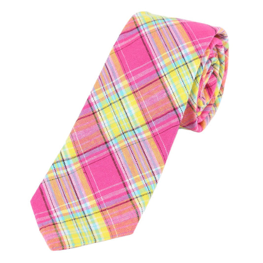 Pink/Gold Luxury Mens Cotton Check Neck Tie
