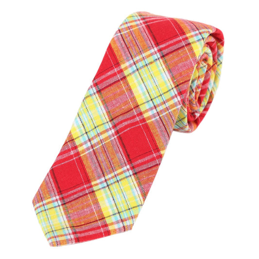 Red/Gold Luxury Mens Cotton Check Neck Tie