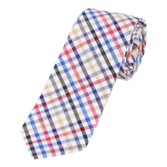 Multicoloured Luxury Mens Cotton Mini Check Neck Tie