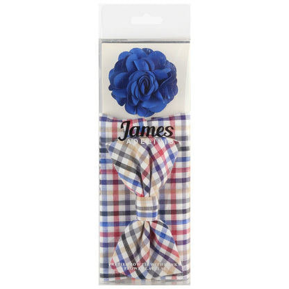 Multicoloured Mini Check Pocket Square, Flower and Bow Tie Combo Set