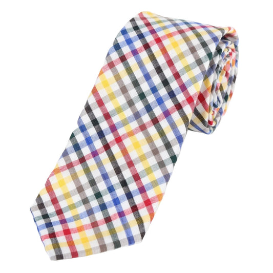 Multicoloured Luxury Mens Cotton Mini Check Neck Tie