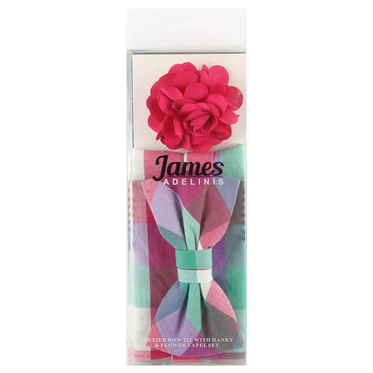 Multicoloured Block Check Pocket Square, Flower and Tie Combo Set