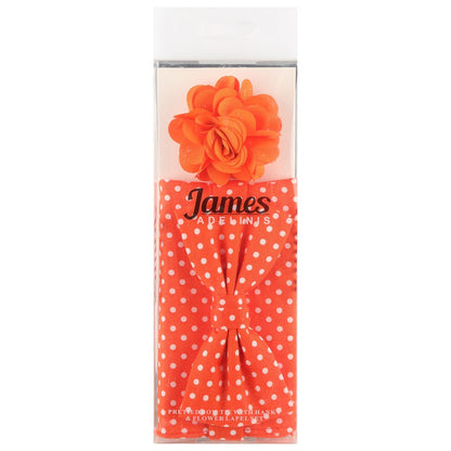 Orange/White Polka Dot Pocket Square, Flower and Bow Tie Combo Set