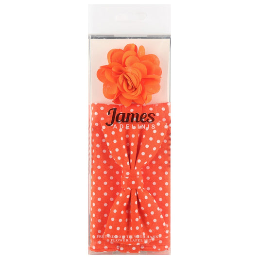 Orange/White Polka Dot Pocket Square, Flower and Bow Tie Combo Set