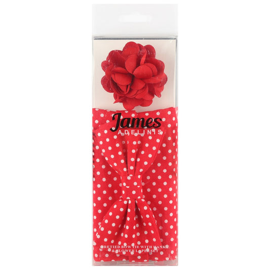 Red/White Polka Dot Pocket Square, Flower and Bow Tie Combo Set