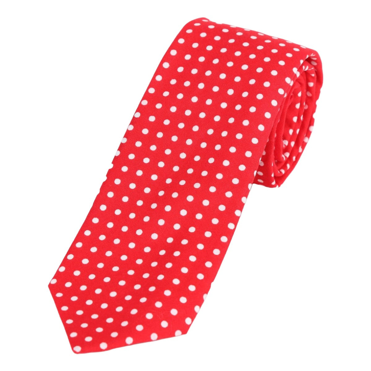 Red/White Luxury Mens Cotton Polka Dot Neck Tie