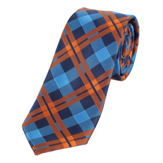 Turquoise/Navy/Orange Luxury Check Weave Neck Tie