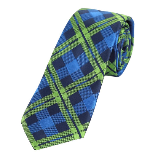 Blue/Navy/Lime Green Luxury Check Weave Neck Tie