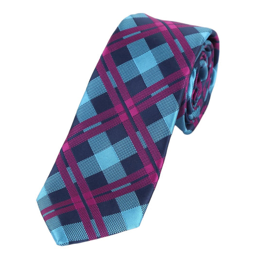 Turquoise/Navy/Magenta Luxury Check Weave Neck Tie