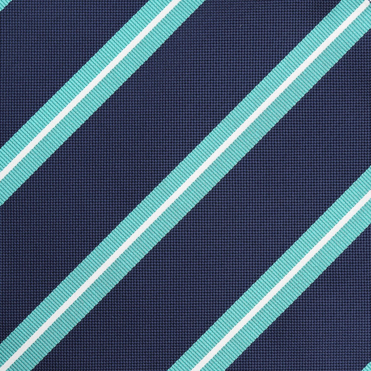 Navy/Aqua/White Regimental Striped Weave Pocket Square