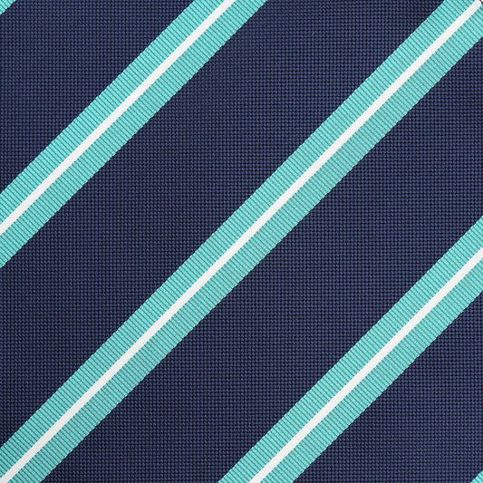 Navy/Aqua/White Regimental Striped Weave Pocket Square