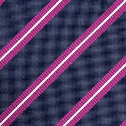 Navy/Magenta/White Regimental Striped Weave Pocket Square