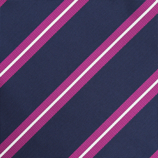 Navy/Magenta/White Regimental Striped Weave Pocket Square