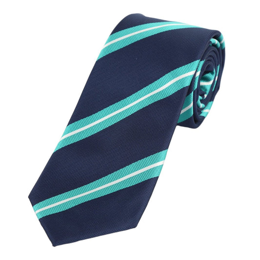 Navy/Aqua/White Luxury Regimental Striped Weave Neck Tie