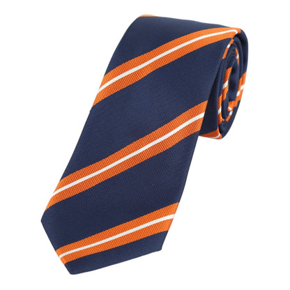 Navy/Orange/White Luxury Regimental Striped Weave Neck Tie