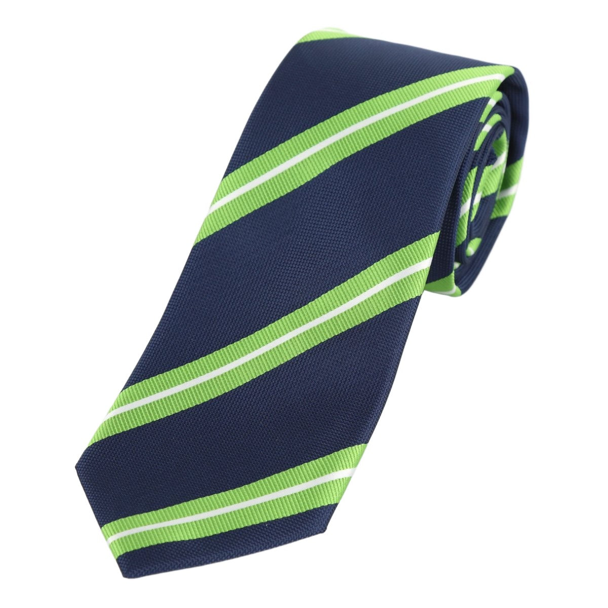 Navy/Lime Green/White Luxury Regimental Striped Weave Neck Tie