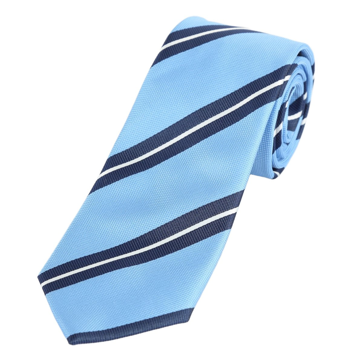 Sky Blue/Navy/White Luxury Regimental Striped Weave Neck Tie