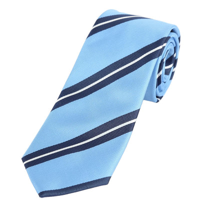 Sky Blue/Navy/White Luxury Regimental Striped Weave Neck Tie