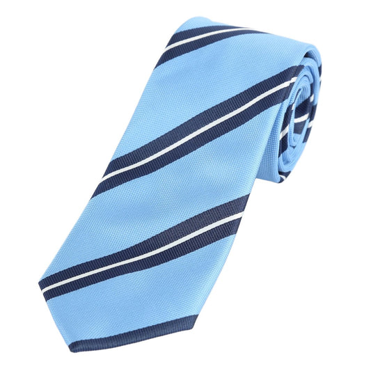 Sky Blue/Navy/White Luxury Regimental Striped Weave Neck Tie