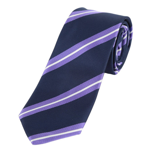 Navy/Purple/White Luxury Regimental Striped Weave Neck Tie