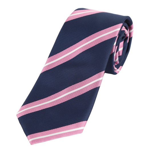 Luxury Navy/Pink/White Regimental Striped Weave Neck Tie