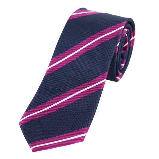 Navy/Magenta/White Luxury Regimental Striped Weave Neck Tie