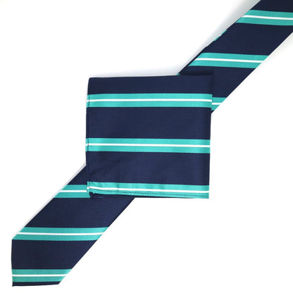 Navy/Aqua/White Regimental Striped Weave Pocket Square
