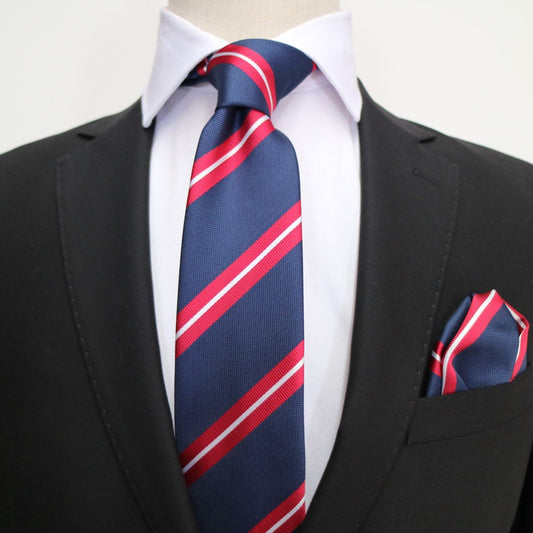 Navy/Red/White Luxury Regimental Striped Weave Neck Tie