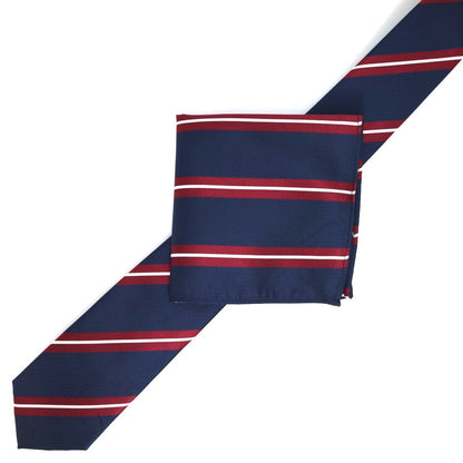 Navy/Burg/White Regimental Striped Weave Pocket Square