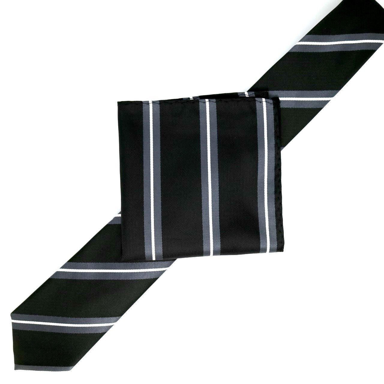 Black/Char/White Luxury Regimental Striped Weave Neck Tie