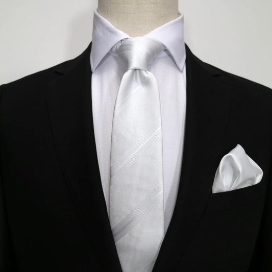 White Luxury Regimental Striped Weave Neck Tie