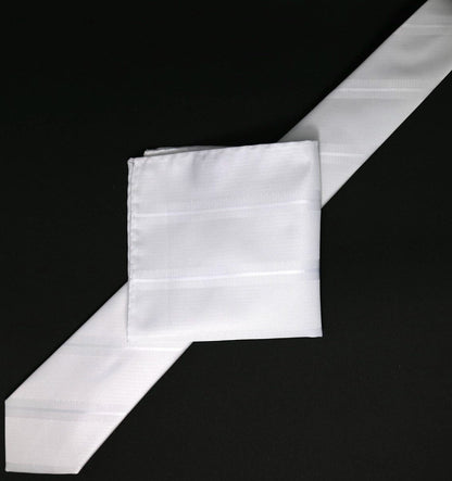 White Regimental Striped Weave Pocket Square