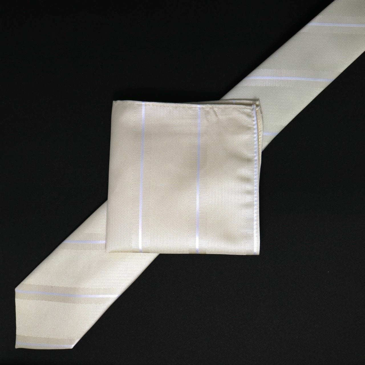 Ivory/White Regimental Striped Weave Pocket Square