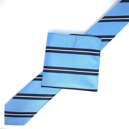 Sky Blue/Navy/White Luxury Regimental Striped Weave Neck Tie