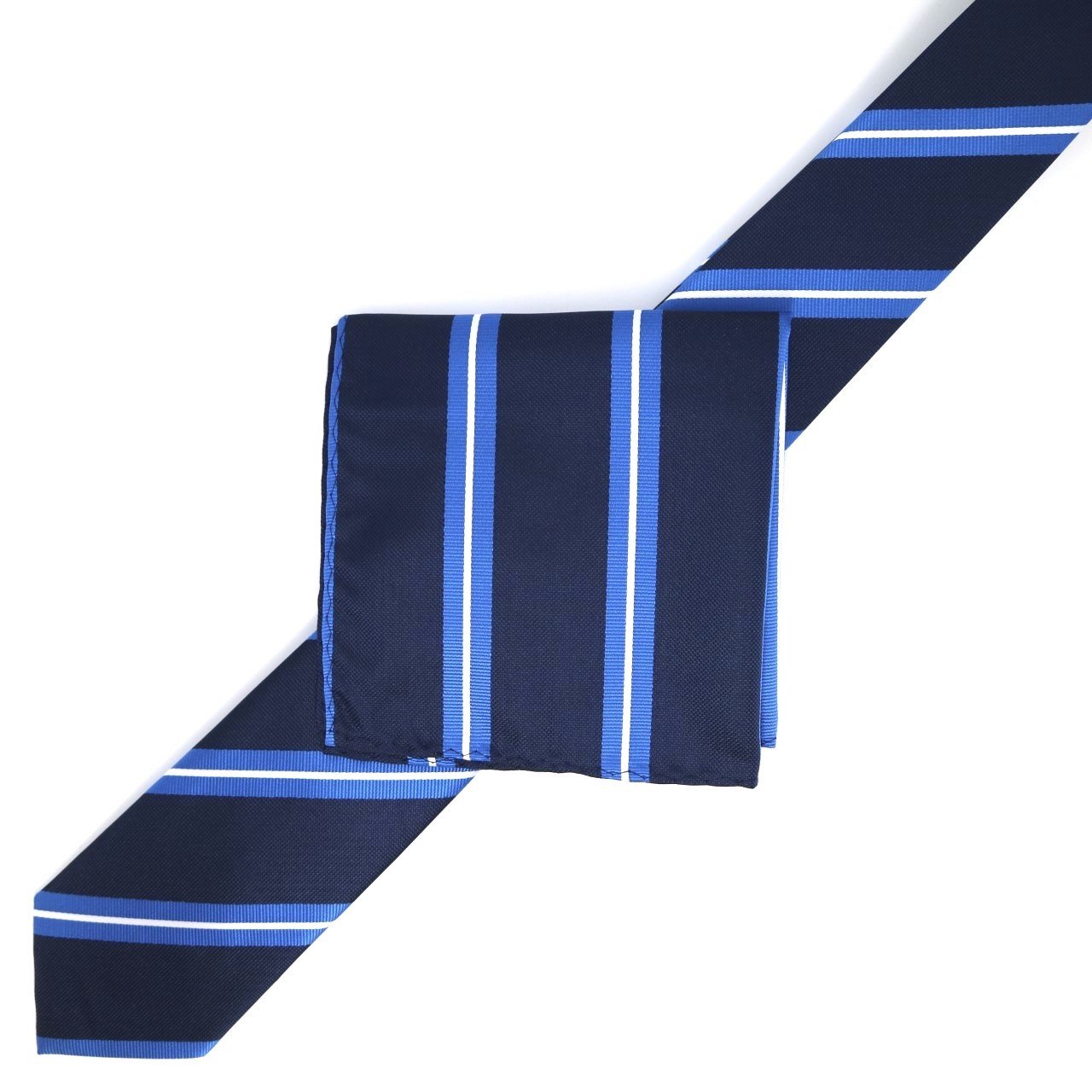 Navy/Royal/White Luxury Regimental Striped Weave Neck Tie