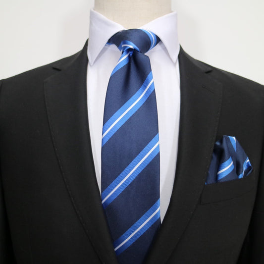 Navy/Royal/White Luxury Regimental Striped Weave Neck Tie