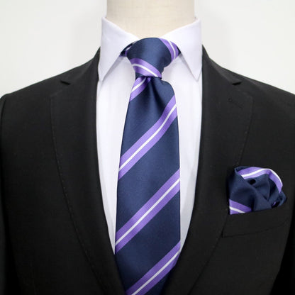 Navy/Purple/White Luxury Regimental Striped Weave Neck Tie