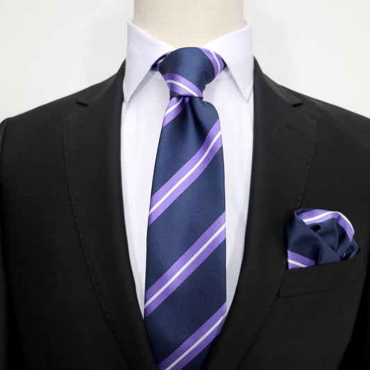 Navy/Purple/White Luxury Regimental Striped Weave Neck Tie