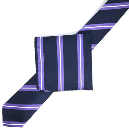 Navy/Purple/White Regimental Striped Weave Pocket Square