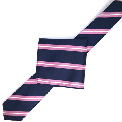 Luxury Navy/Pink/White Regimental Striped Weave Neck Tie