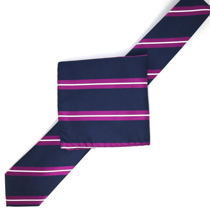Navy/Magenta/White Regimental Striped Weave Pocket Square