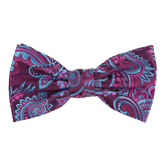 James Adelin Floral Bow Tie in Burgundy, Magenta and Turquoise