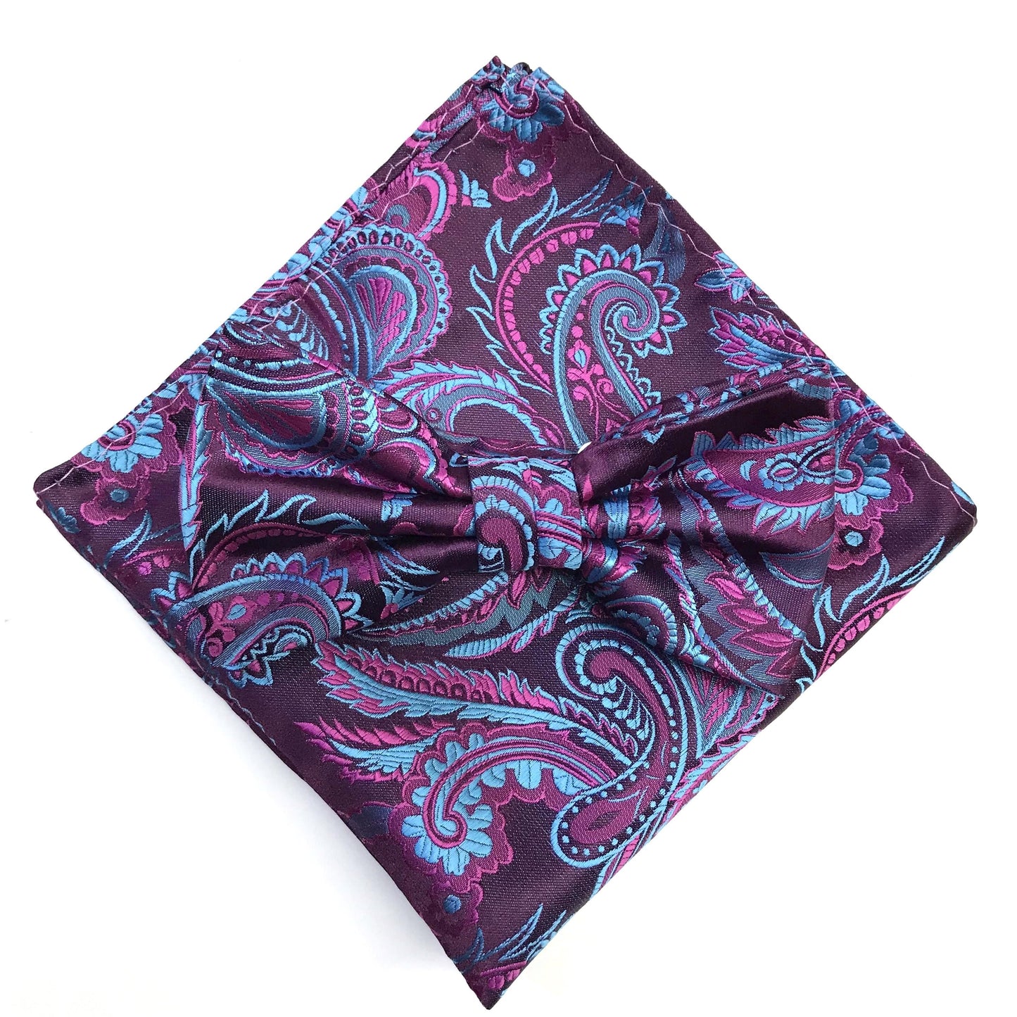 Magenta/Turquoise Luxury Paisley Weave Pocket Square