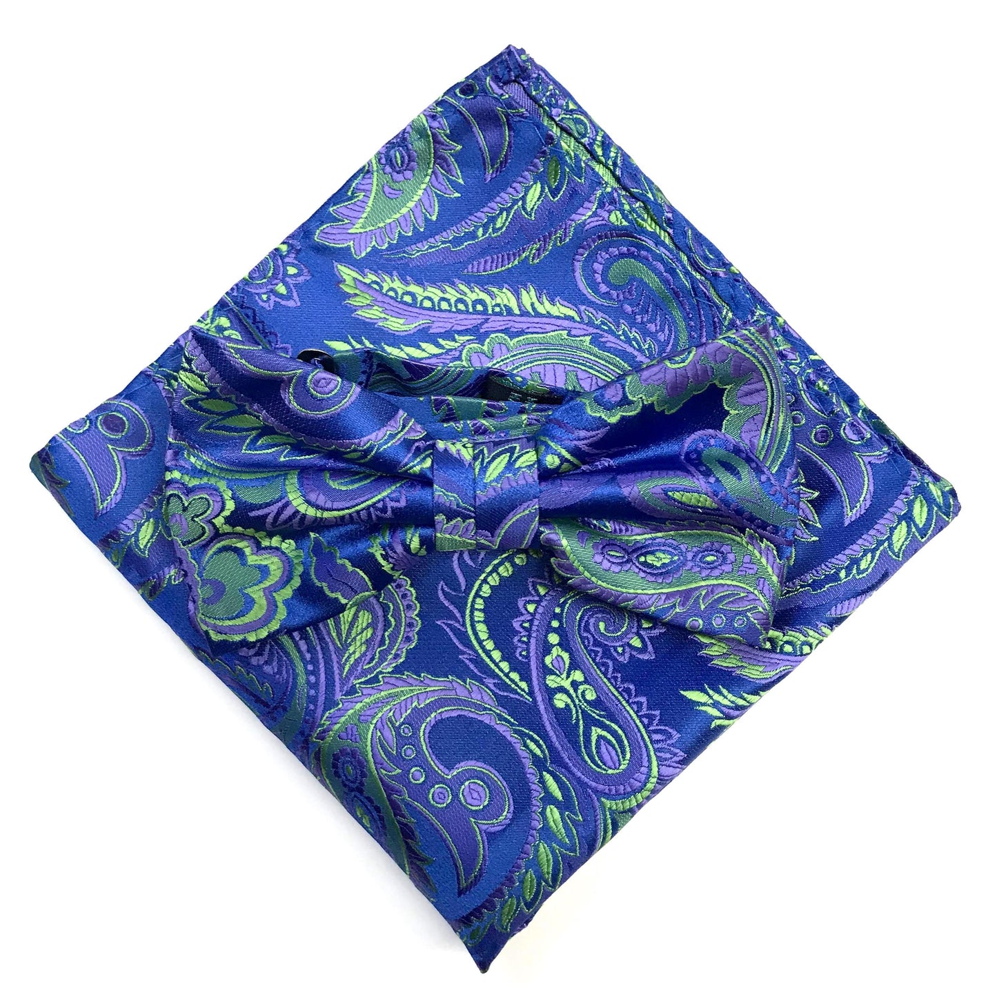 Royal/Purple/Lime Luxury Paisley Weave Pocket Square